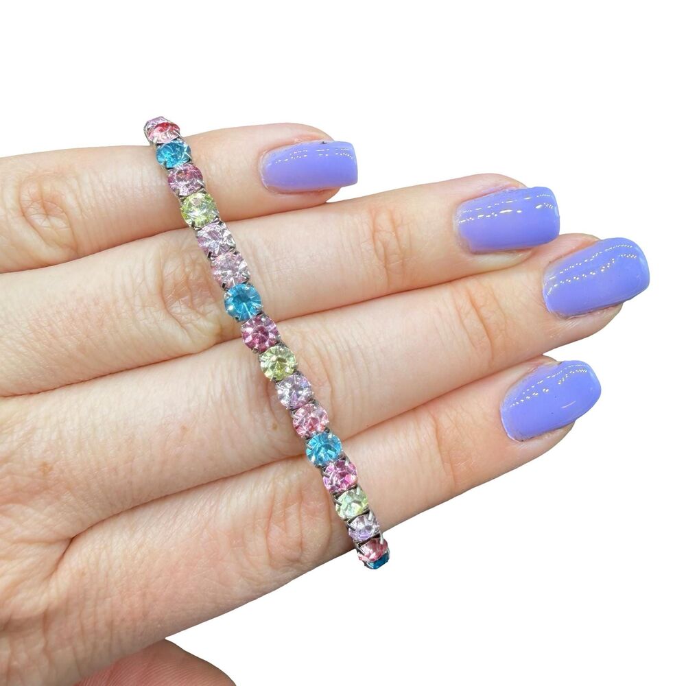 Vintage Jewelry Stretchy Rhinestone Stretch Bracelet Colorful Pastel Rhinestone